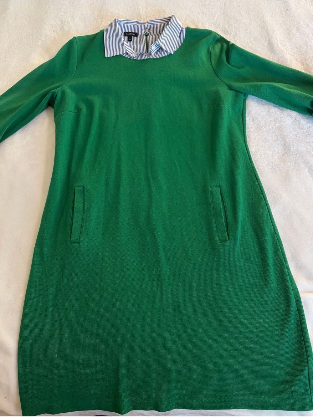 Talbots Green Knit Layered-Look Shirtdress, Women’s Large
